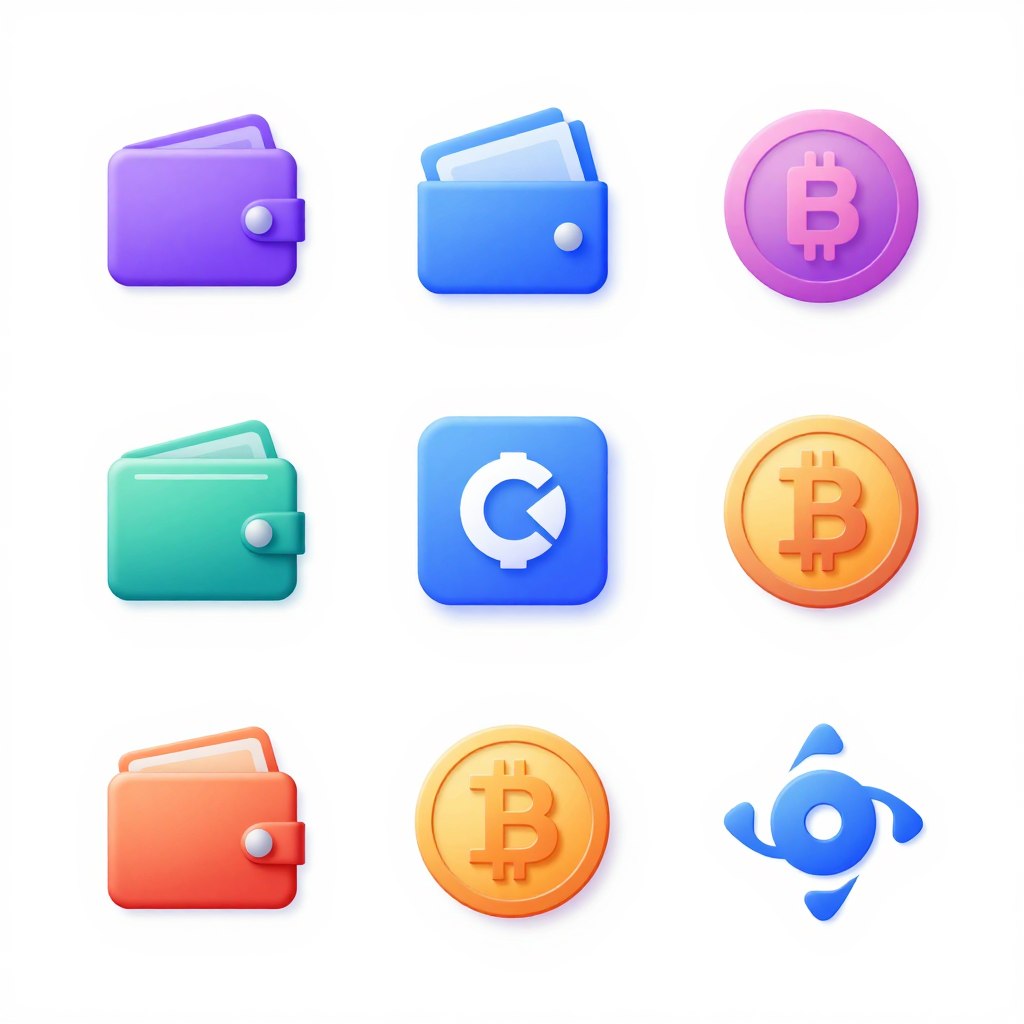 Ícones de carteiras digitais e criptomoedas