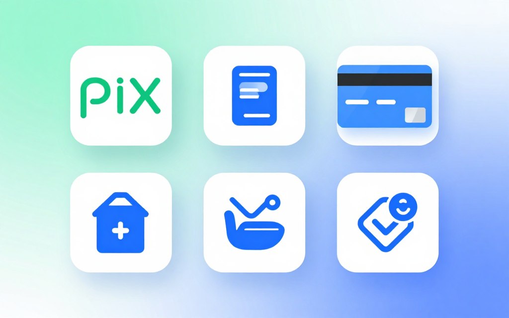 Ícones de métodos de pagamento brasileiro incluindo PIX, cartão e transferência bancária