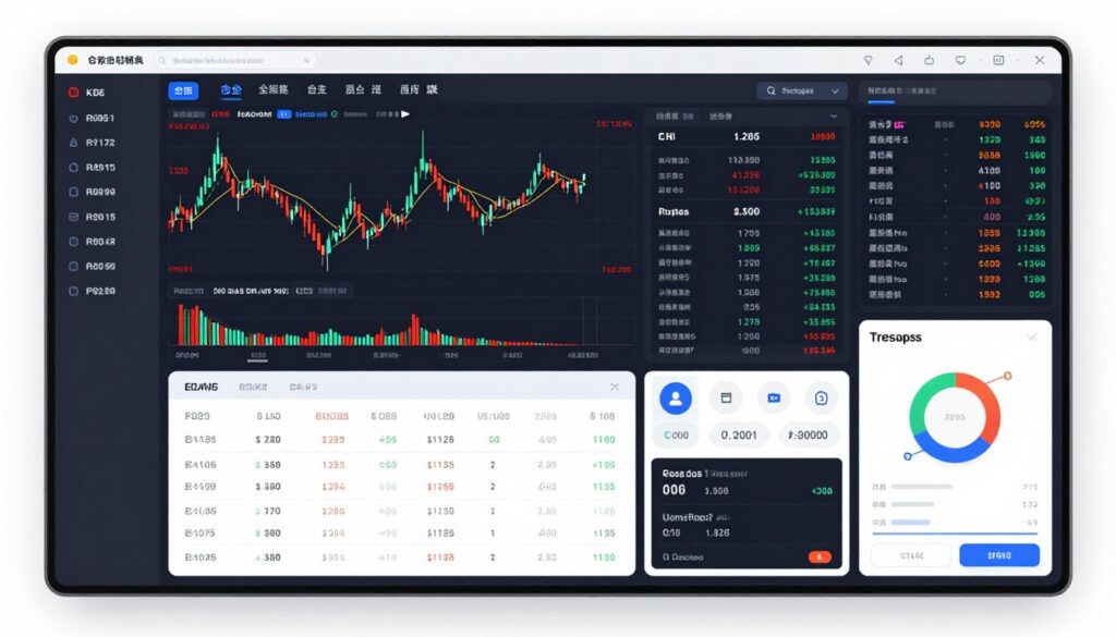 Interface da plataforma de trading mostrando gráficos de ativos e painel de operações